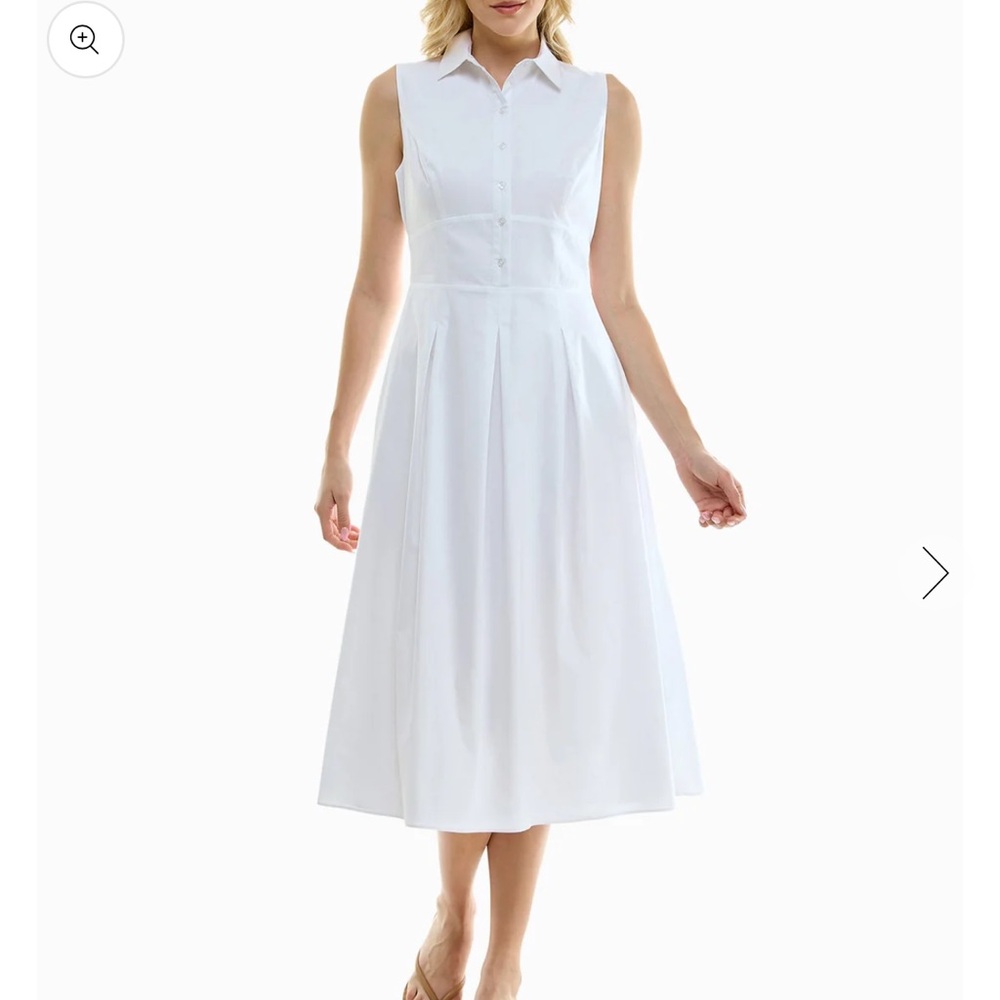 Nicole Miller LUNA STRETCH POPLIN SLEEVELESS PLEATED SHIRT DRESS size S